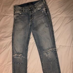 distressed light/medium wash slim jeans